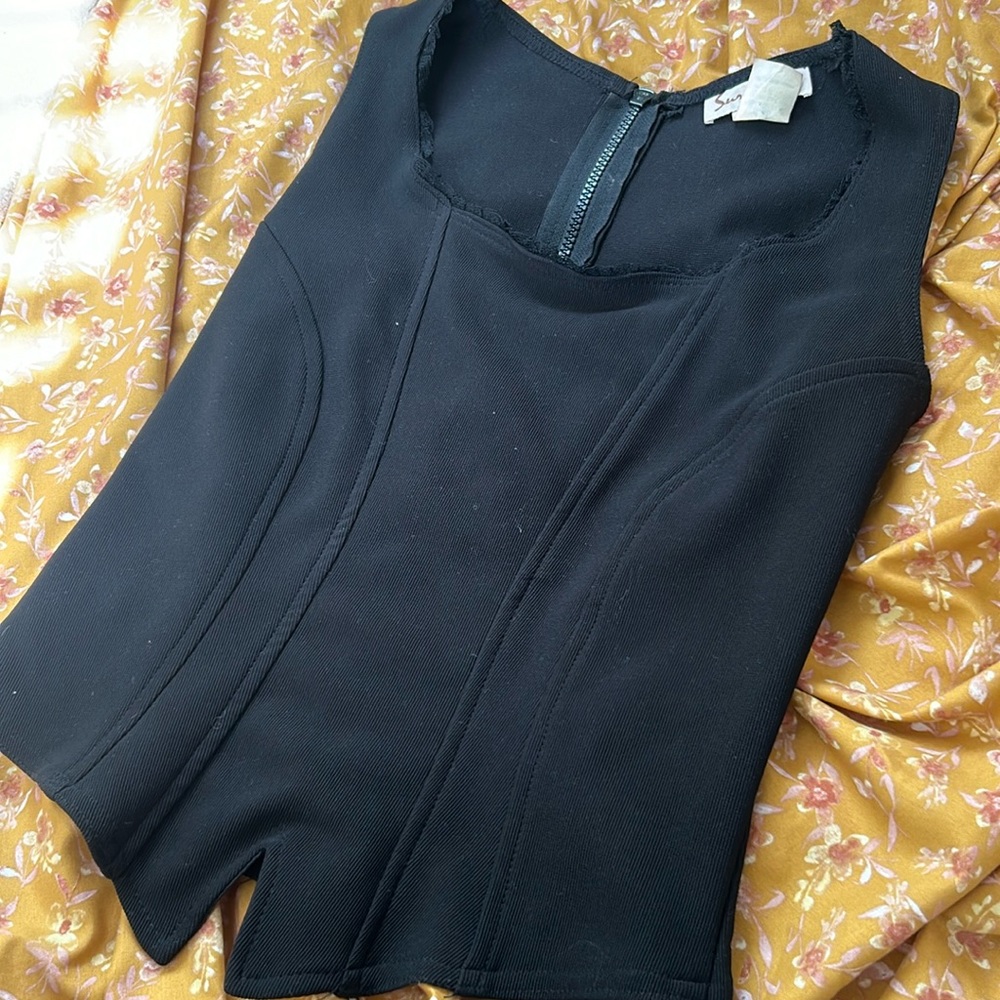 Surrealist Vintage Black Classic Corset Lined Blouse Size M